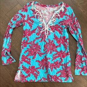 Lilly Pulitzer Westley Tunic Rhode Island Reef Size Medium Teal Red Coral Reef